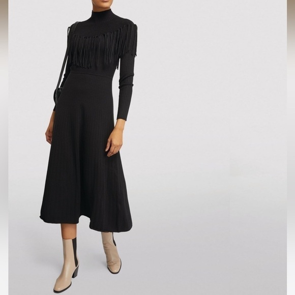 SANDRO Wool-Blend Fringe Midi Dress - Picture 4 of 7